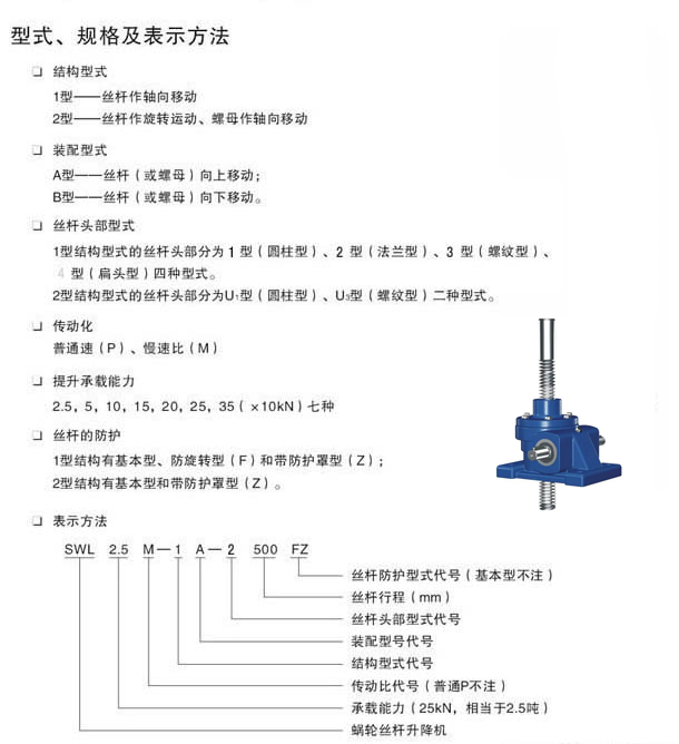 SWL丝杆升降形式规格表示